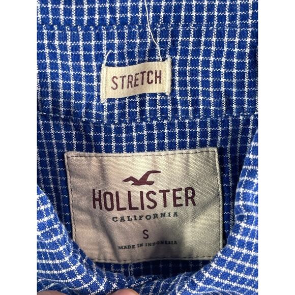 Hollister Shirt Mens Small Blue Plaid Button Down Long Sleeve Stretch Preppy - Picture 6 of 11